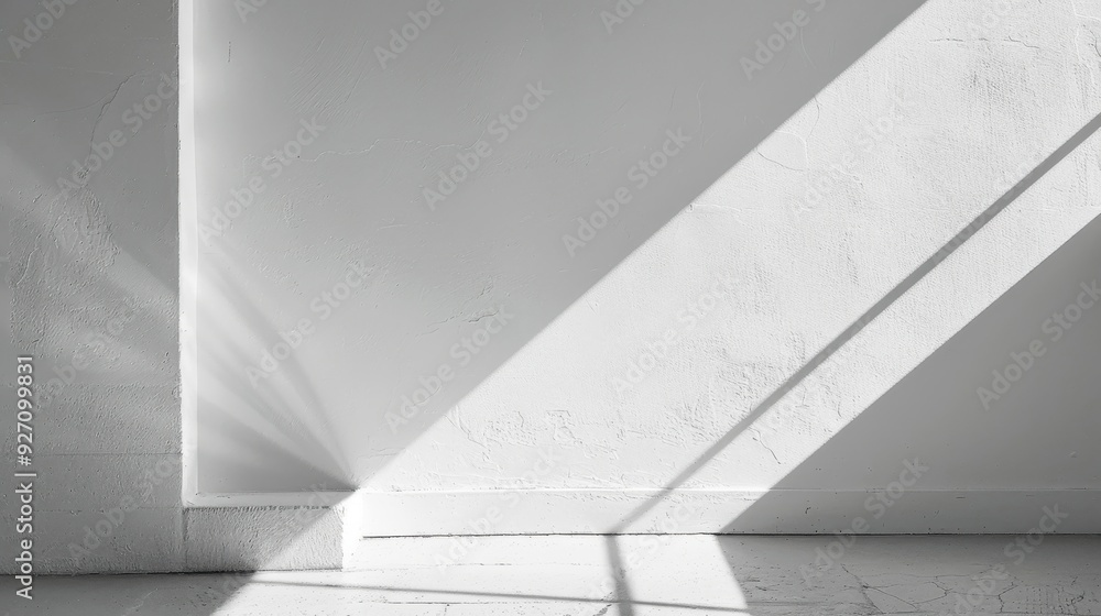 Leinwandbilder A single window casts a beam of light onto a white wall and floor in a bright, minimalist room. The shadows from the window frame create a stark contrast against the white surface, giving the image a 