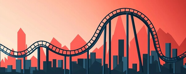 Financial instability, fluctuating economy with rollercoaster graph, flat design illustration
