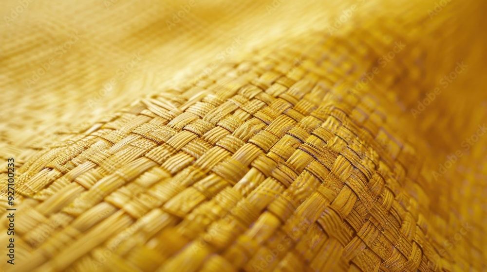 Aufkleber A close-up image of a woven straw mat, capturing the intricate detail of the woven strands and the warm, golden hue of the material. The light casts a soft glow on the surface, creating a subtle and i