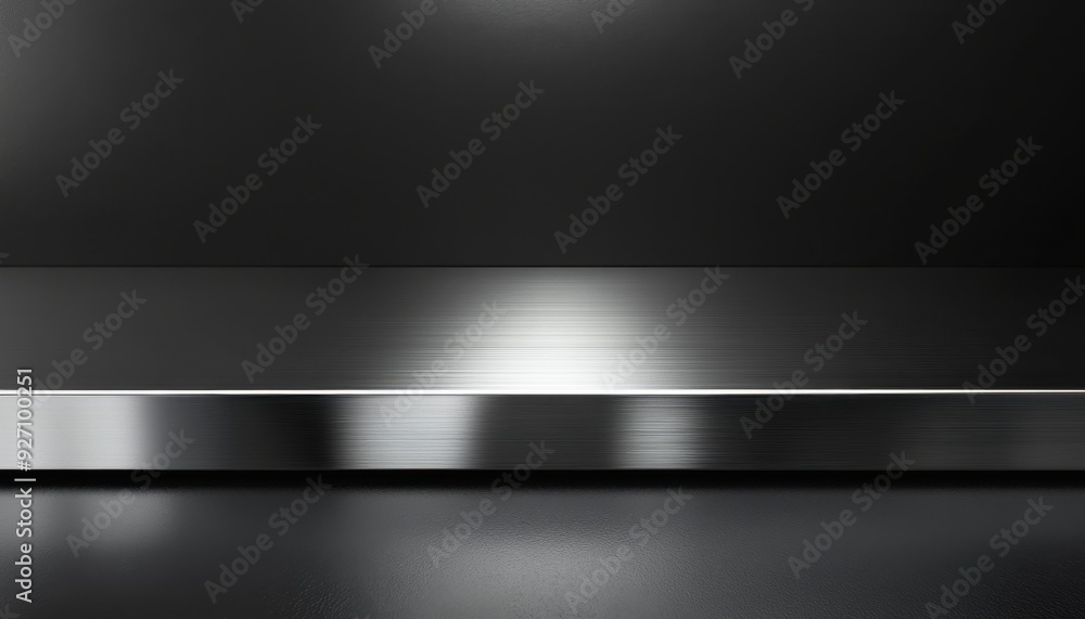 Poster reflective metallic surface with dark background highlighting polished texture and soft lighting eff