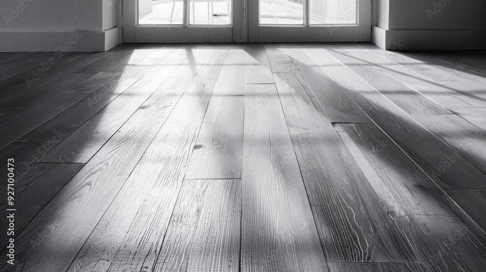Poster a close-up shot of a whitewashed wood floor with the light of the sun streaming in through a nearby 