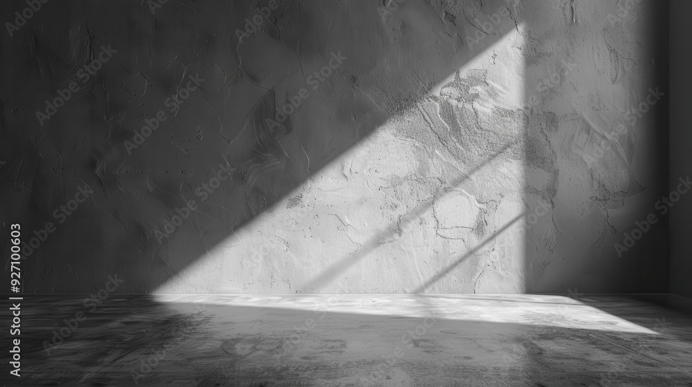 Poster a single beam of sunlight shines through a window, casting a diagonal shadow across a concrete wall.