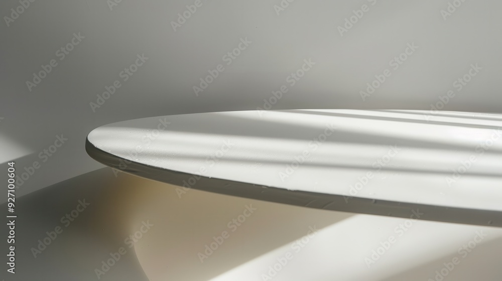 Aufkleber a close-up view of a round, white tabletop. the surface is smooth and polished. light streaks across