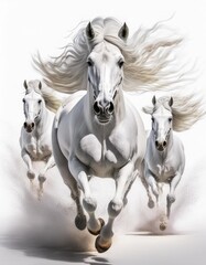 Obraz premium Pure Majesty: White Arabian Horses Against a White Canvas
