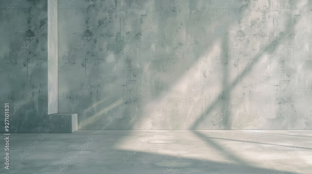 Poster a concrete wall with a rough texture and subtle variations in color is illuminated by sunlight strea