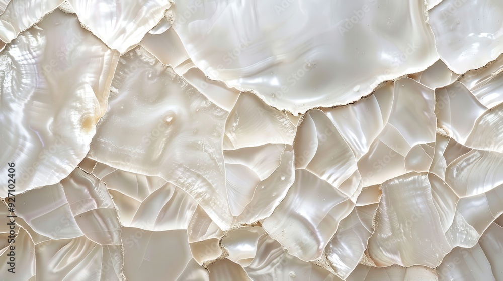 Poster a close-up texture of a white mother of pearl shell mosaic, showcasing the iridescent and shimmering