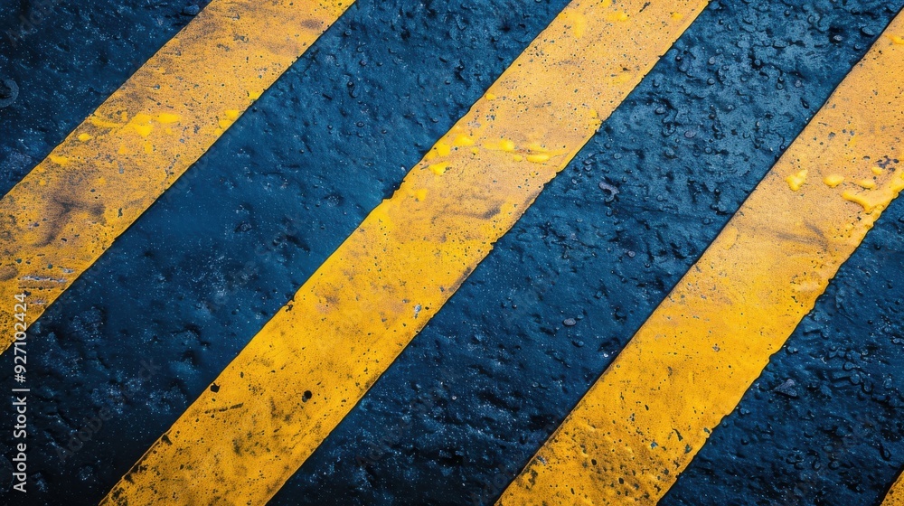 Aufkleber a close up view of a rough, textured surface painted with diagonal yellow and blue stripes. the pain