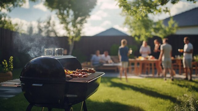 Grillen und Entspannen: Freunde versammelt rund um den Grill f&uuml;r ein spa&szlig;iges BBQ