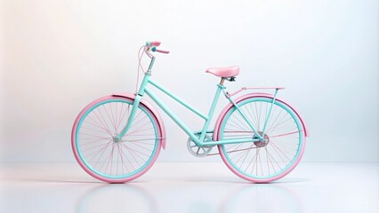 Fototapeta premium Bicycle with combination of pastel pink and light blue colors on white background, bicycle, pastel, pink, light blue
