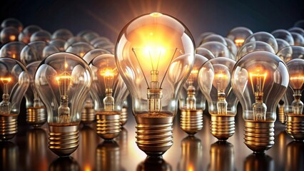 Bright idea with illuminated light bulbs in a row, innovation, creativity, energy efficiency, idea, technology