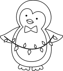 Cute Christmas penguin outline vector.
Cute Christmas penguin coloring page isolated svg.
