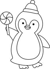 Cute Christmas penguin outline vector.
Cute Christmas penguin coloring page isolated svg.