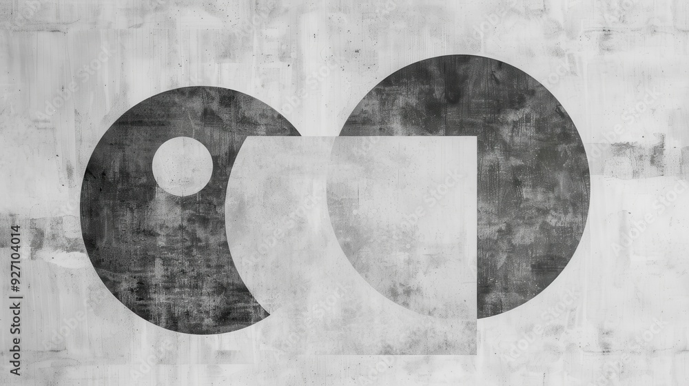 Aufkleber a close-up shot of a concrete wall with black and white geometric shapes painted on its surface. two