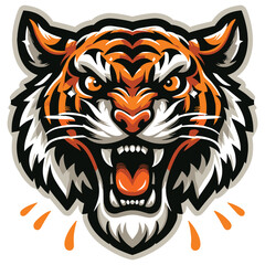Fototapeta premium Fierce roaring tiger illustration, orange white black, perfect for sports mascots or logos