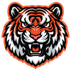 Fierce tiger illustration in vibrant orange black and white colors, wildlife poster, bold decor