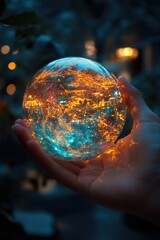 Fototapeta premium Person holding glowing glass ball