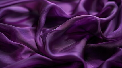 Obraz premium The image shows a close-up view of purple silk fabric draped in soft folds, creating a textured and luxurious visual. The fabric is smooth and shiny, with a subtle sheen that adds depth and dimension.