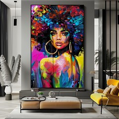 Abstract Portrait of a Black Woman with Colorful Background.