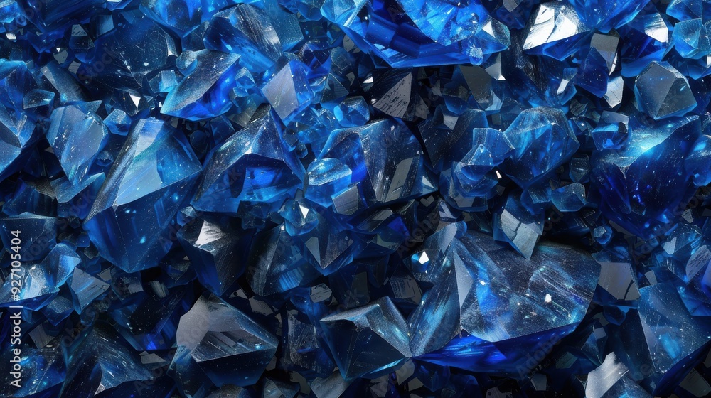 Aufkleber A close up image of many blue crystals, seemingly scattered randomly. Each crystal has sharp edges and reflects light in a variety of ways. There is a subtle depth of field throughout the image.