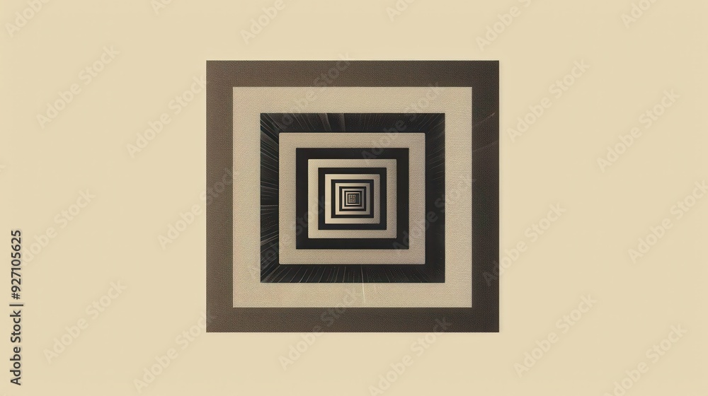 Poster A series of black and white squares are nested within each other, creating an optical illusion of an infinite tunnel. The squares decrease in size as they move away from the viewer, giving the appeara