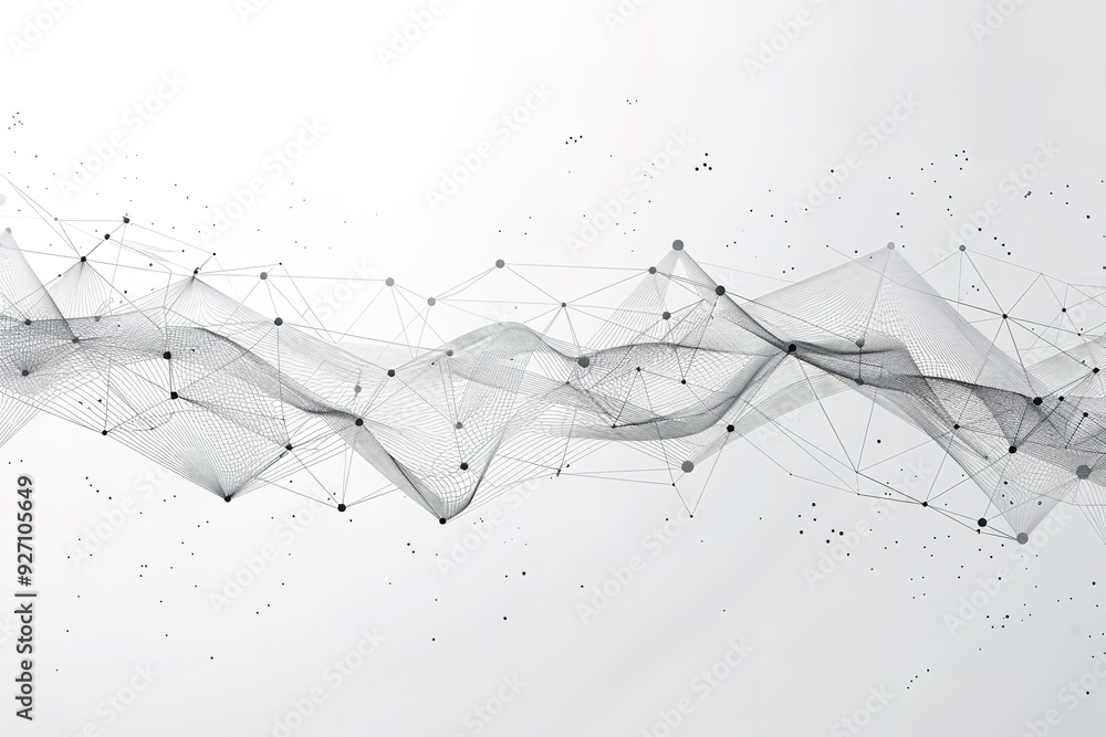 Poster abstract background with connected lines and dots, forming a network composition for a digital techn