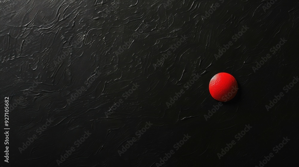 Aufkleber a single red sphere sits on a black textured surface, the red color contrasting sharply with the bla