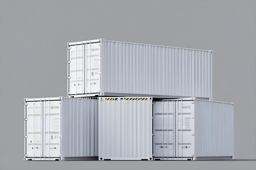 Realistic White Blank Shipping Container in Stacked Position on Grey Background