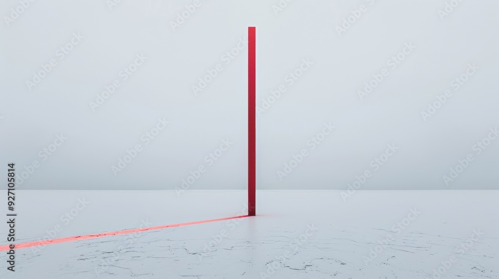 Aufkleber a single, tall, red line stands upright on a white surface, casting a long, thin shadow across the f
