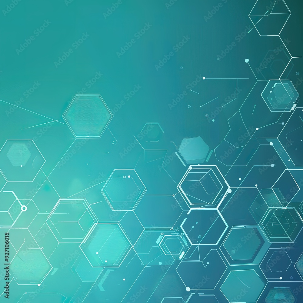 Poster a blue background with many hexagonal shapes