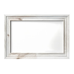 A simple white wood picture frame with a white background.