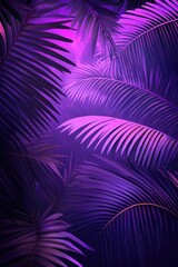 Purple Palm Leaves on Black Background