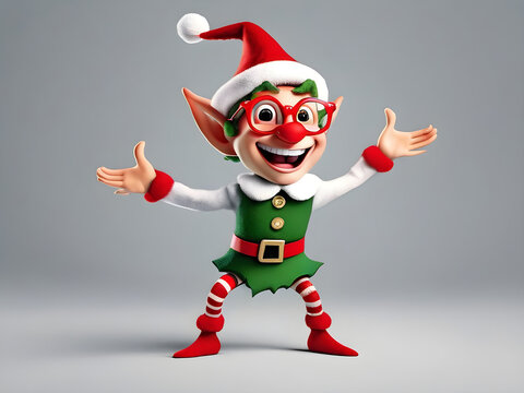 Christmas elf with glasses dancing happy