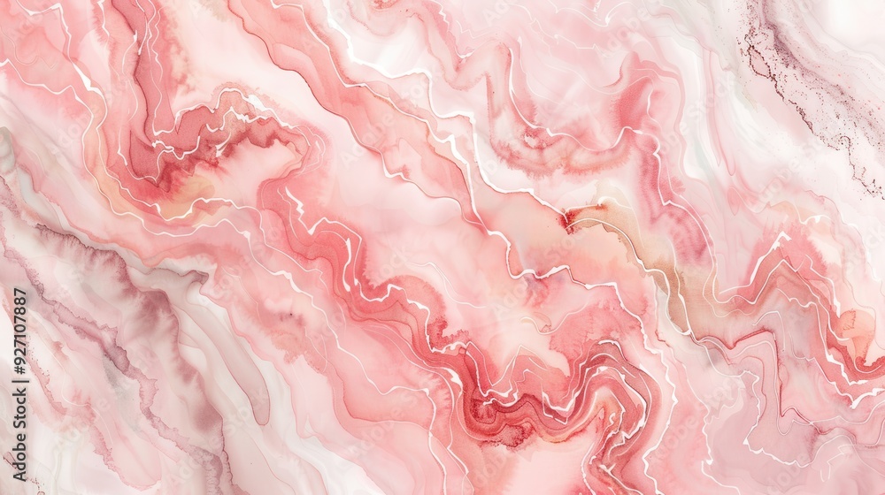 Aufkleber A close-up shot of an abstract pink and white marble texture background with swirling patterns and veins. The surface is smooth and glossy, and the colors are soft and subtle.