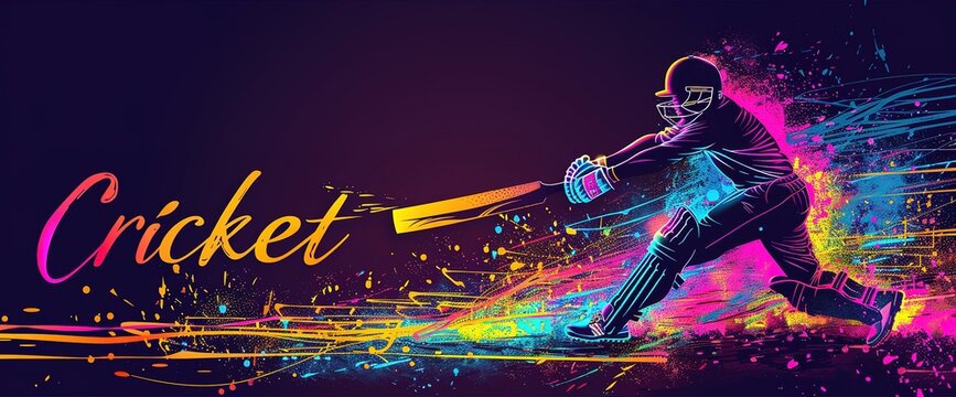 A colorful poster of a man playing cricket