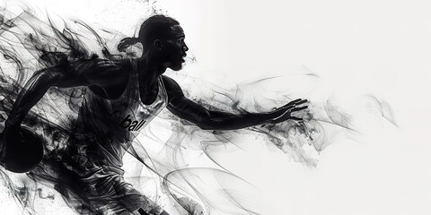 Fototapeta premium A basketball player is running with a basketball in his hand