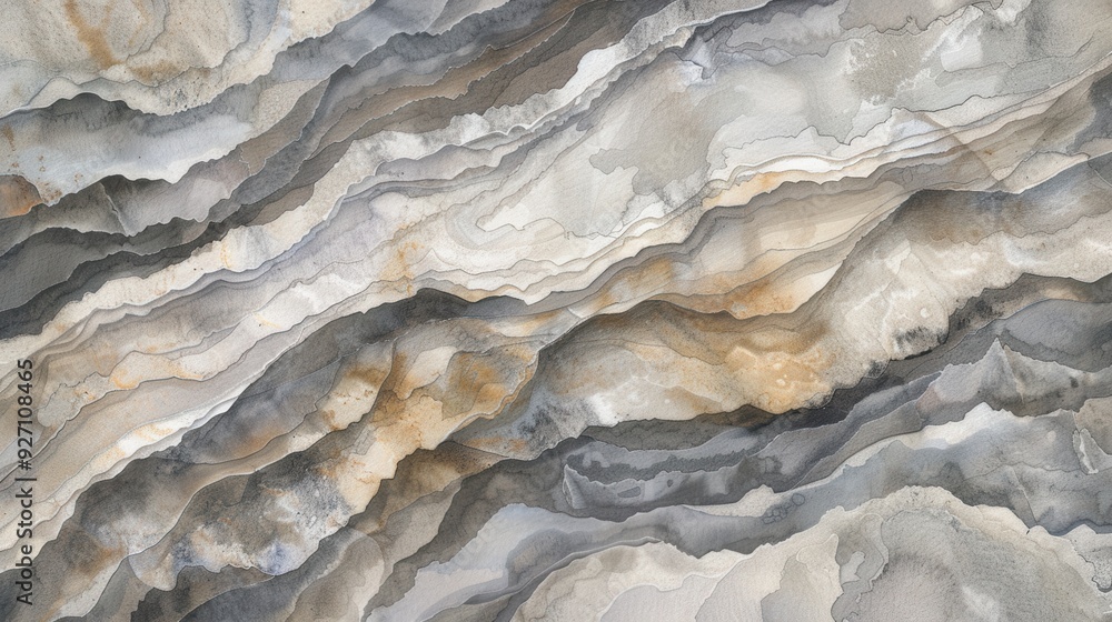 Leinwandbilder an abstract watercolor painting features layered mountains in shades of gray and beige. the mountain