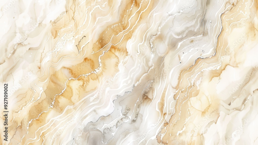 Poster a close-up shot of a white and brown marble surface with a swirling, wavy pattern. the marble has a 