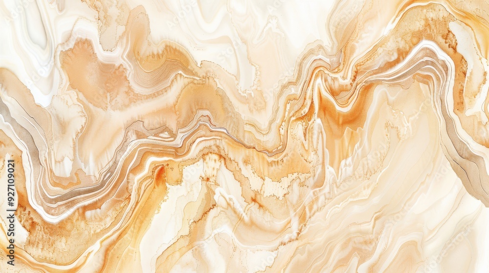 Poster a close-up photograph of a marble slab with a swirling pattern of beige and orange veins. the smooth