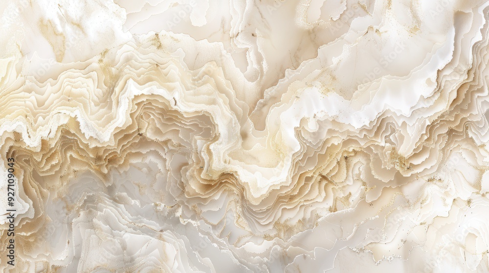 Poster a close-up view of a white and gold onyx stone texture, showcasing intricate, layered patterns that 