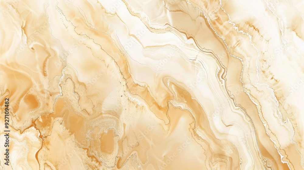 Poster a close-up image of a marble surface with swirling veins of white and tan. the texture is smooth and