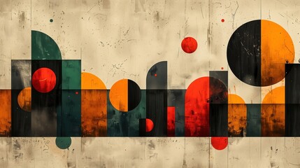 Vibrant Geometric Abstract with Layered Shapes and Dimensional Depth