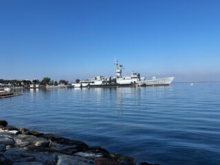 old warship in the harbor