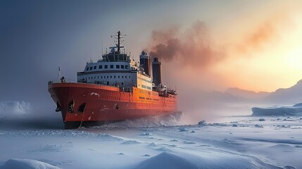 Nuclear icebreaker plows the Antarctic sea