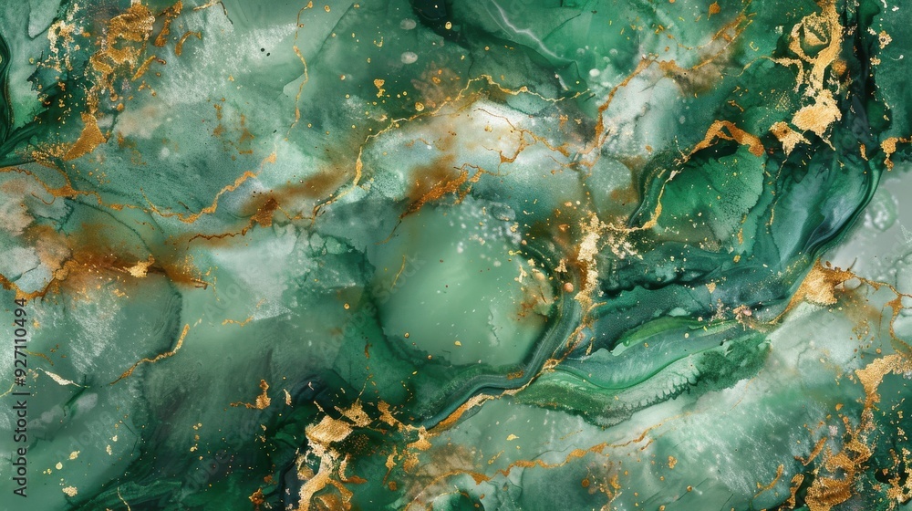 Aufkleber this is an abstract image depicting a green and gold marble pattern. it features a background of dee