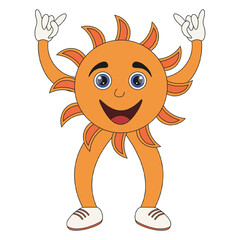 Sun character template design isolated transparent background. Groovy style sun. Vector weather element in trendy simple flat style. Editable stroke.