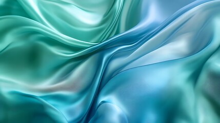 Serene Flow of Blue and Green Silk Fabric Billowing in the Wind