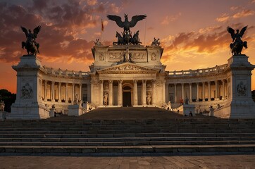 Naklejka premium Rome, Italy - APRIL 29, 2022: Altar of the Fatherland (Altare della Patria) known as the Monumento Nazionale a Vittorio Emanuele II (