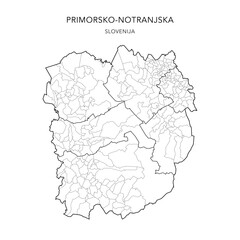 Administrative Map of the Littoral-Inner Carniola Statistical Region with Municipalities (Občine) and Settlements (Naselja) as of 2024 - Slovenia - Vector Map