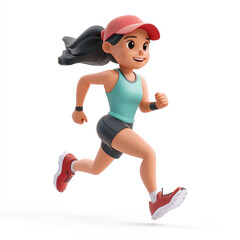3D cartoon, a female runner athlete. on a solid white background