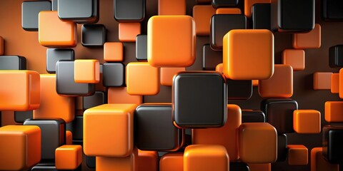 Fototapeta premium Abstract render of orange and black rounded boxes floating on a background, abstract, background, orange, black, rounded, boxes